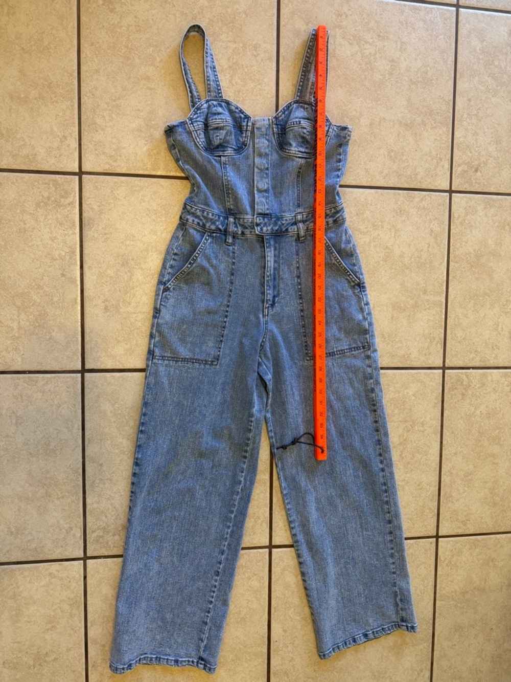 Steve Madden Medium Blue Denim Wide-Leg Jumpsuit - Picture 9 of 13